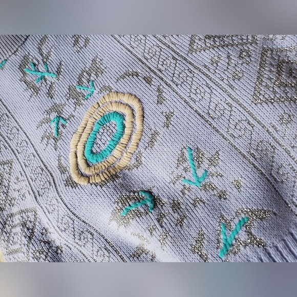 Vintage 80s Pastel Purple 3D Kawaii Metallic Glitter Embroidered Sweater Small - Picture 4 of 13